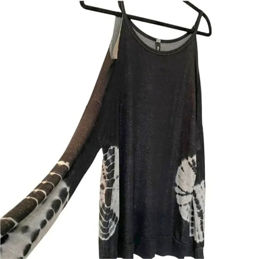 Design Lab Lord & Taylor Top L Black Tie Dye Cold Shoulder Long Sleeve Tunic